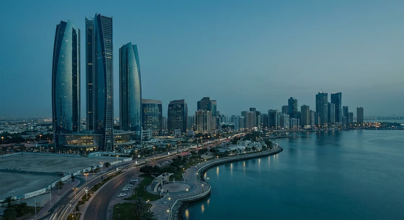 Abu Dhabi skyline featuring Etihad Towers and Corniche